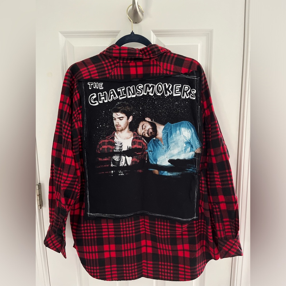 Custom Chainsmokers Black and Red Flannel - Size Large